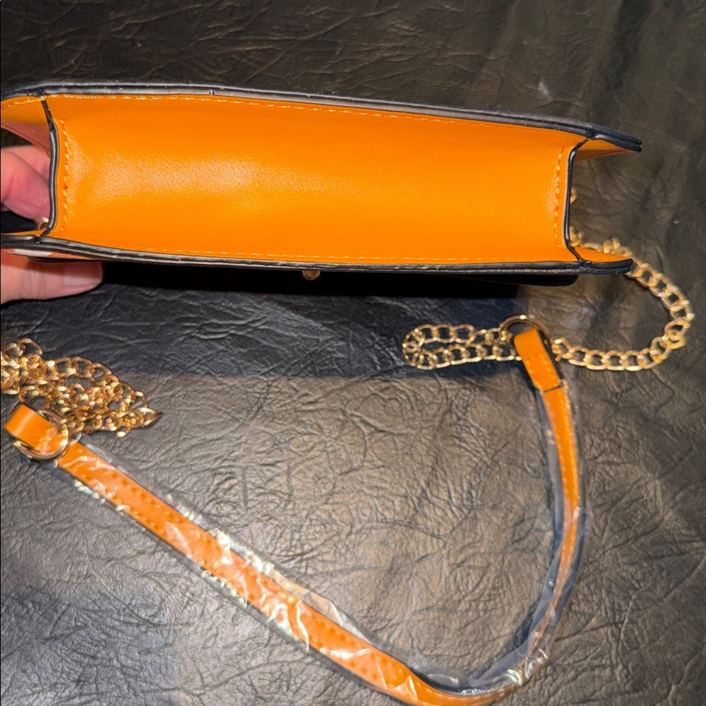 Orange Monogram Crossbody Shoulder Bag with Gold Chain, NWOT - Picture 5 of 8